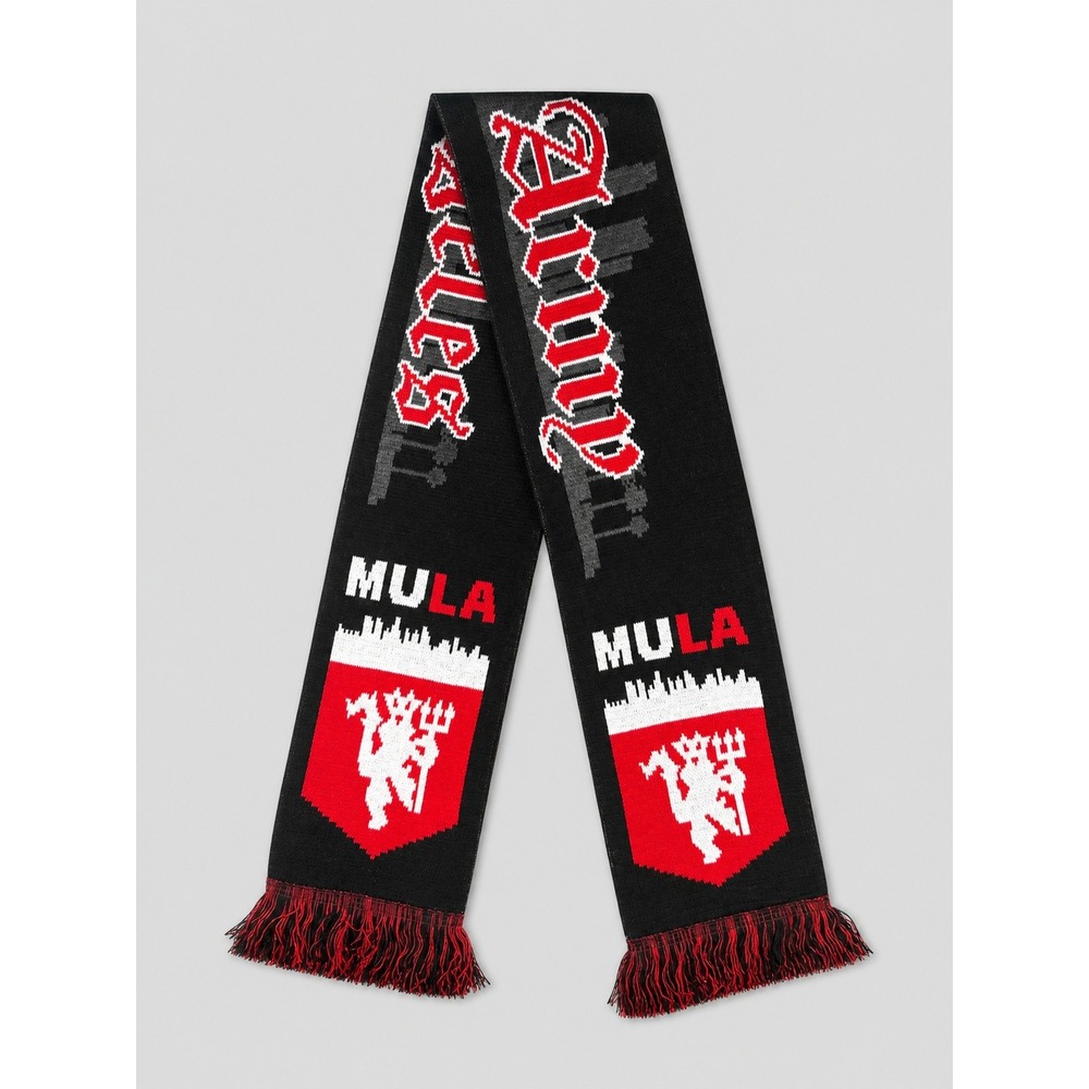 Ruffneck Scarves Red Army MULA Soccer Fan Scarf Black Red White Knit Fringed